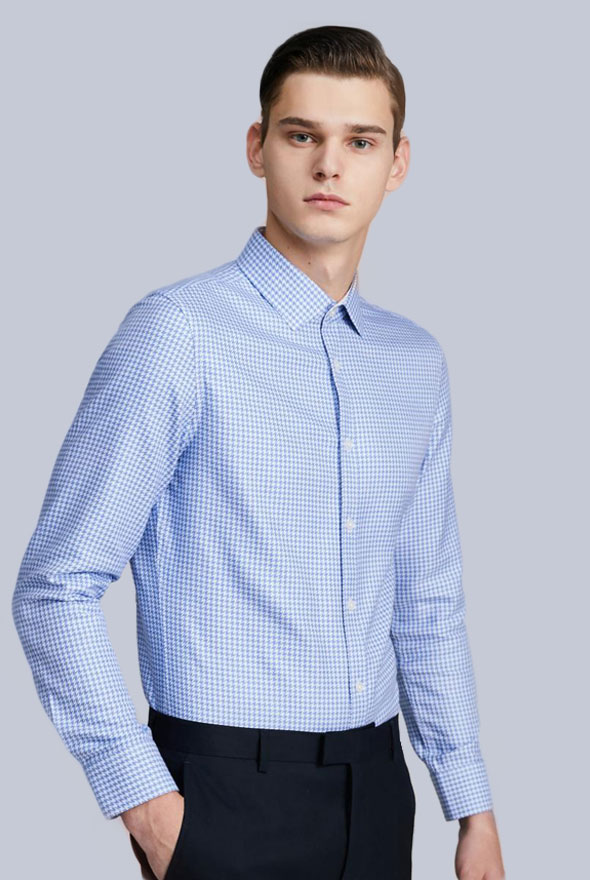男士藍色千鳥格商務(wù)襯衫定制款